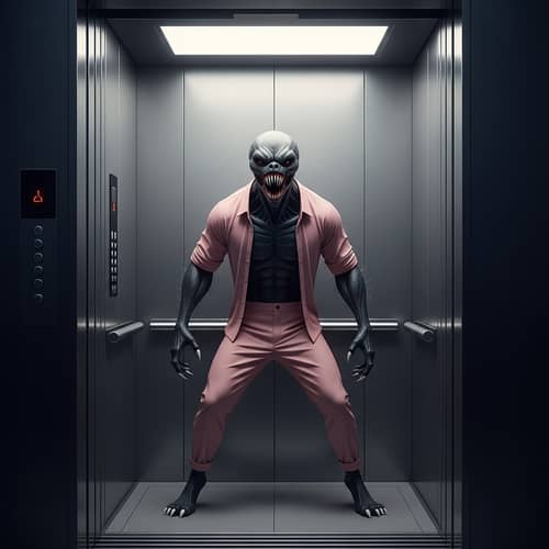 Menacing Black and White Extraterrestrial Creature in Metallic Space