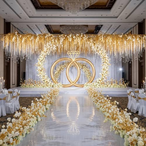 Elegant Wedding Ceremony with Golden Willow Arbor