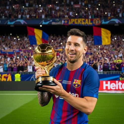 Male Soccer Player Wins 8th Golden Ball Trophy - Team Colors Victory