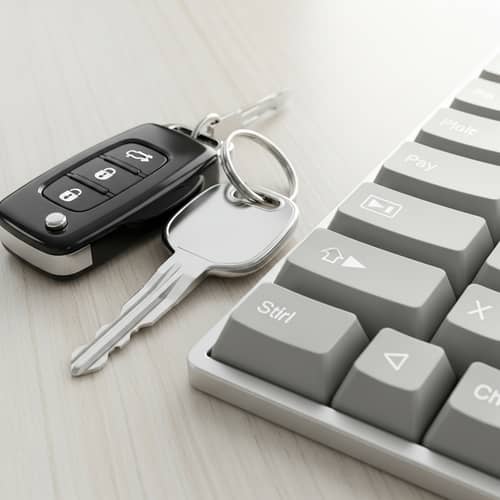 Car Keys and Programming Keys on Wooden Table