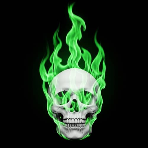 Ethereal Green Flames Embrace Stark White Skull
