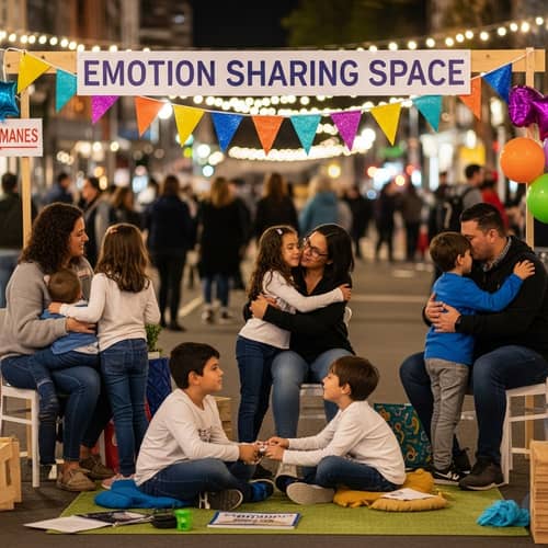 Emotionally Charged Parent-Child Moments at Community Street Event