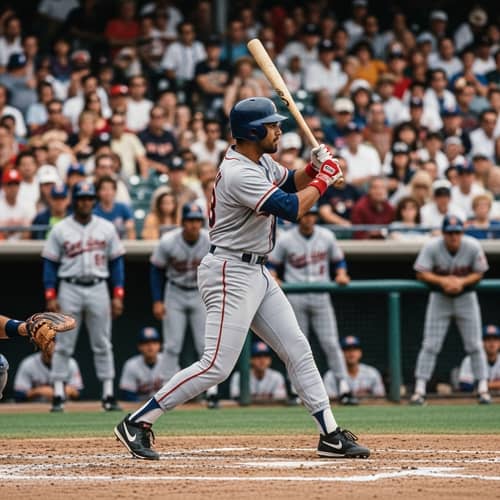 Classic 90s Baseball Scene with Diverse Players and Enthusiastic Crowd