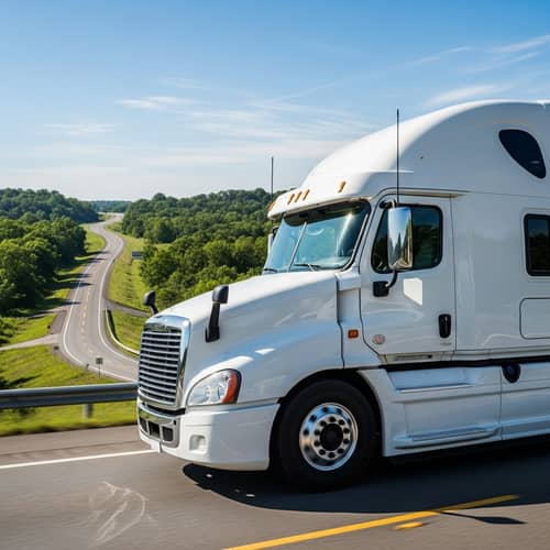 White Sleeper Cab Tractor Trailer on Road Desktop Wallpaper