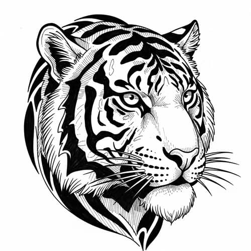 Tiger Face Pen Drawing | Tattoo Art Style