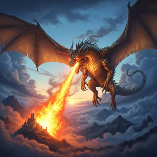 Majestic Fire-Breathing Dragon Soaring in the Sky