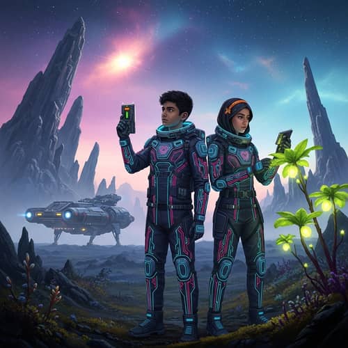 Cyberpunk Space Travelers: Boy and Girl Explorers