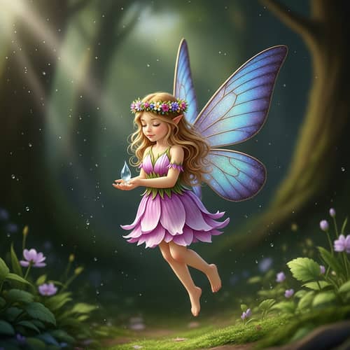 Enchanting Fairy Beauty - Ethereal Wings and Flower Petal Dress