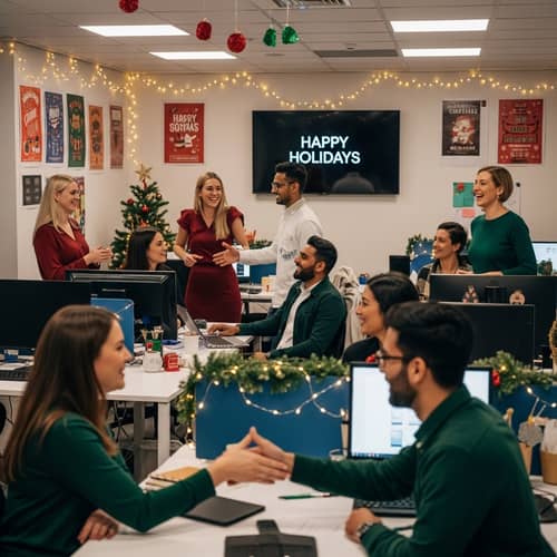 Diverse Festive Office Celebration | Happy Holidays