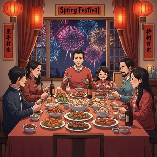South-Asian Family Celebrating Chinese Spring Festival | Vibrant Scene