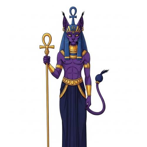 Majestic Deity: Feline-Humanoid Being Inspired by Egyptian Mythology