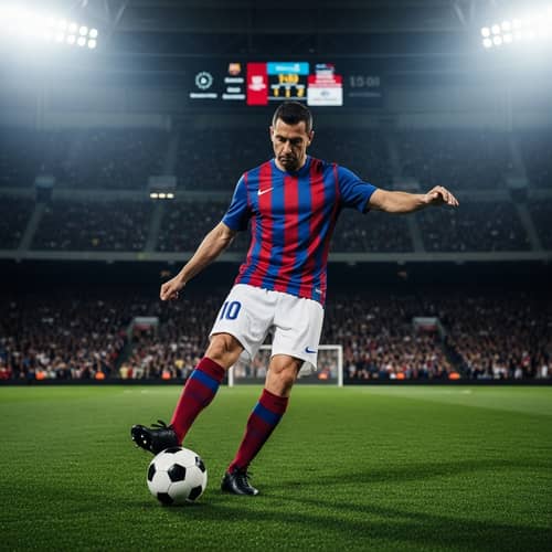 Talented Male Football Player in Blue and Red Jersey - Action Shot