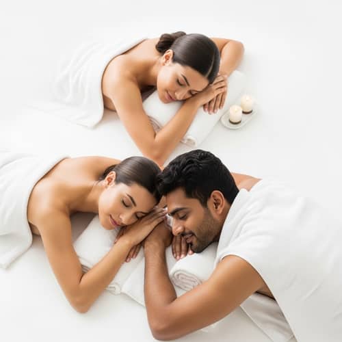 Diverse Couples Massage Experience in High-Angle View