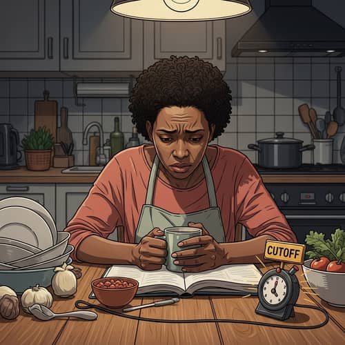 Stressed African Woman in Home Kitchen Scene