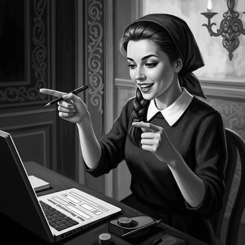 Vintage Black-and-White Digital Painting of a Young Woman Giving Advice