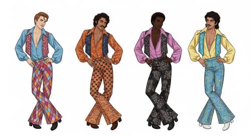 Fabulous 70s Male Dancers Digital Design Sketches