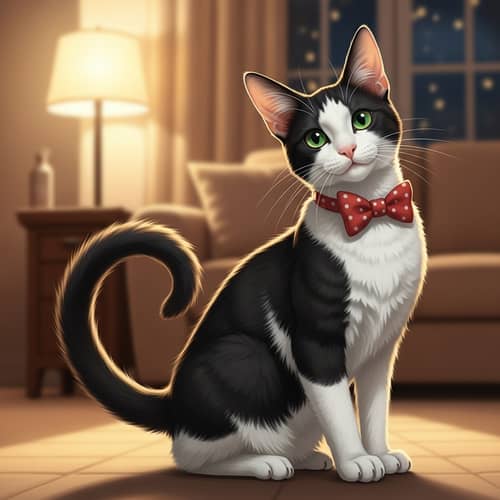 Enchanting Black and White Feline with Curious Green Eyes