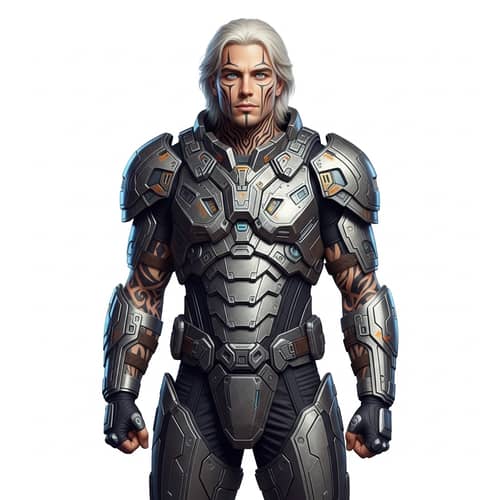 Handsome Man with Long Hair, Blue Eyes & Alien Warrior Armor