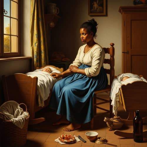 African Girl Unmarried Birth in Classical Painting Style