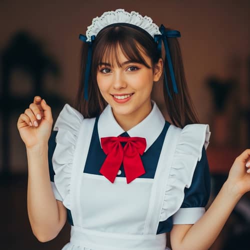 Young Woman Maid Costume | Vibrant Colors & Playful Pose