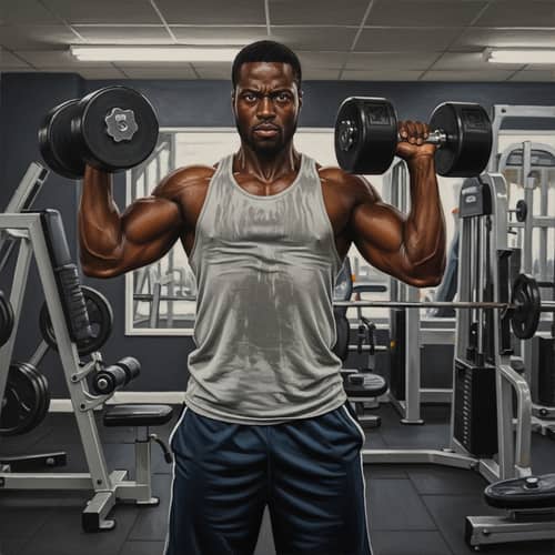 Athletic African Man Shoulder Workout Oil Painting