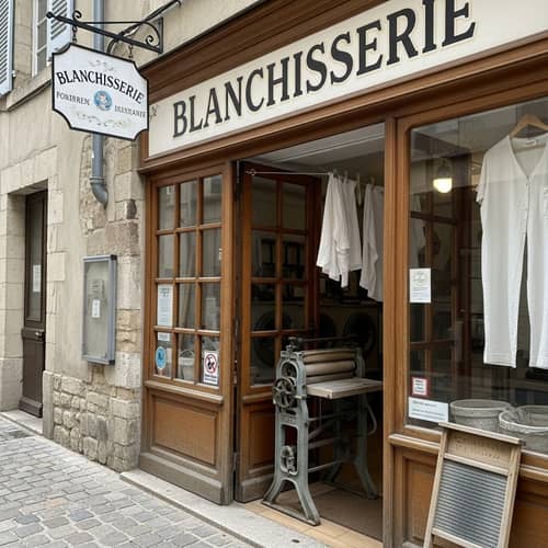 Traditional French Laundry Shop - Rustic Charm, Vintage Tools & Serene Atmosphere