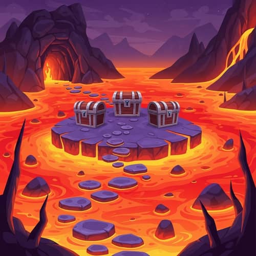Epic Game Scene: Three Treasure Chests on Lava Island
