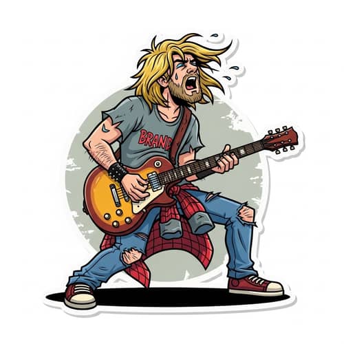 Grunge Style Rock Musician: High-Res Sticker Design