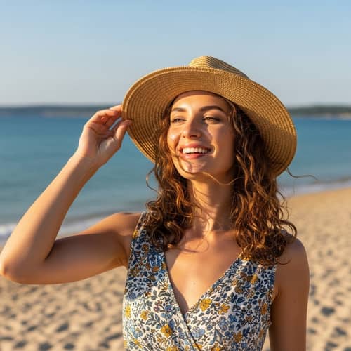 Stylish Woman Enjoying Sunny Beach Day