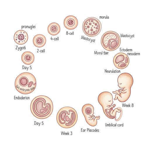 Human Embryo Developmental Stages Illustrated in Watercolor