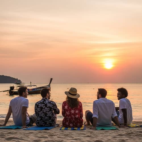 Sunset Gathering at Phuket Beach with Friends