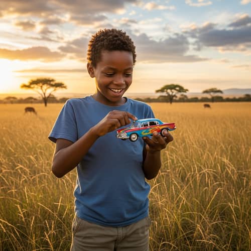 Enchanting Image of African Child with Miniature Vehicle