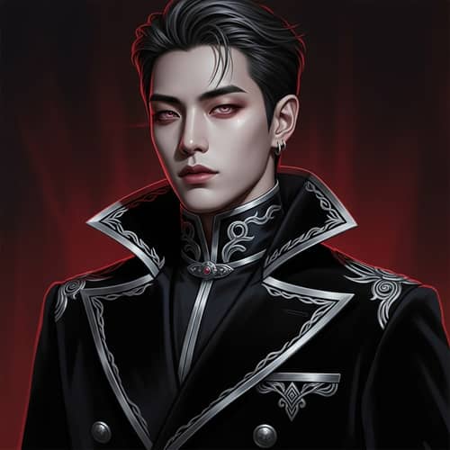 Fashion-Forward Vampire: Gothic Asian Male in Dramatic Lighting