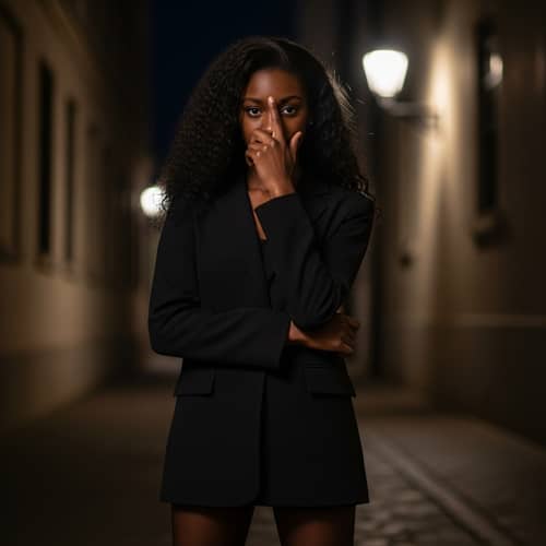 Fashionable Black Girl in Slim Fitted Blazer and Stockings