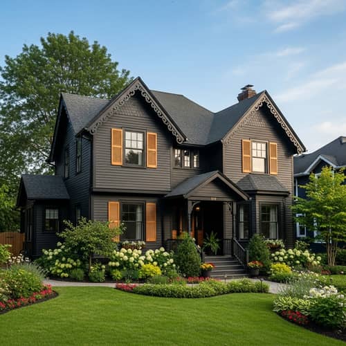 Charming Black Traditional House with Classic Architectural Details