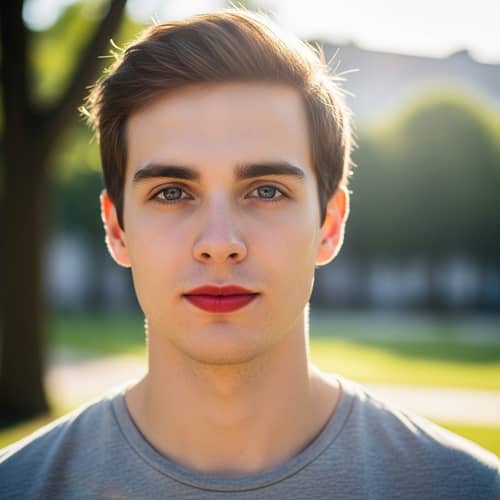 21-Year-Old Caucasian Male with Blue Eyes and Red Lips