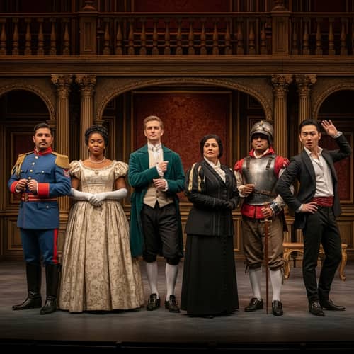 Diverse Renaissance Era Actors Onstage: Symbolizing Unique Characters