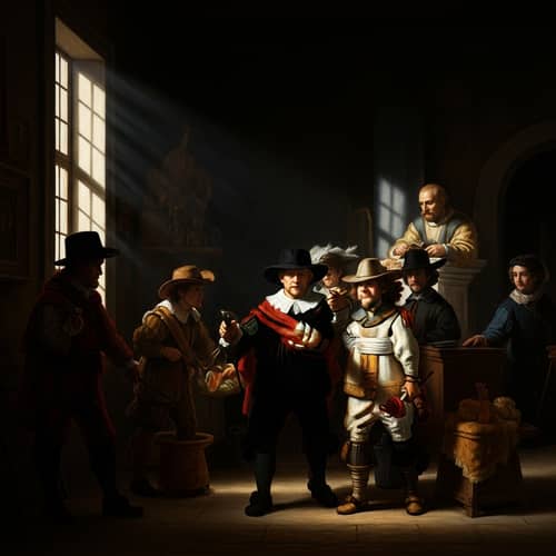 8k Rembrandt-inspired Chiaroscuro Scene Depiction