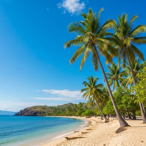 Tropical Scene of Komodo Island: Lush Palm Trees & Azure Ocean Views
