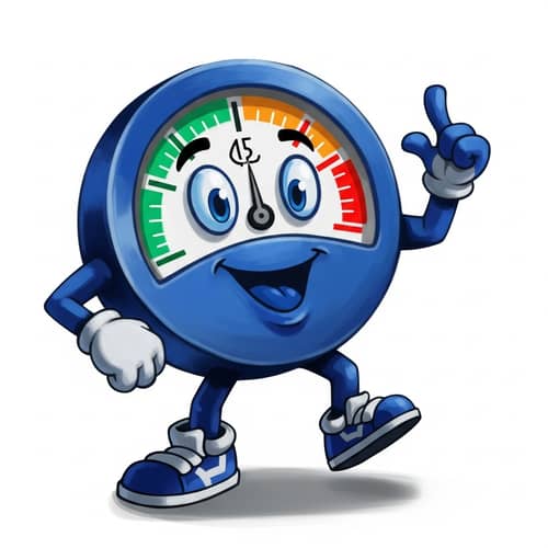 Playful and Whimsical Gauge Mascot Design in Blue and Grey