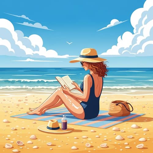 Woman in One-Piece Swimsuit Enjoying Beach Sunbathing