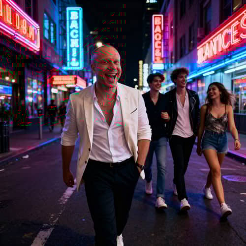 Vibrant Night Out: Urban Friends & Neon Lights