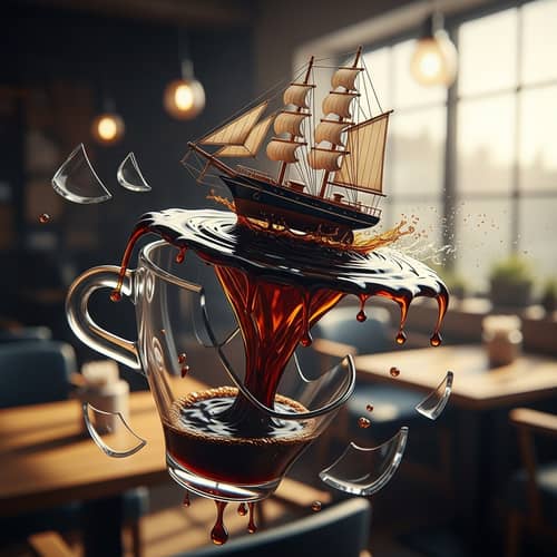 Boat in Coffee Glass - Broken Glass, Boat Swimming in Air