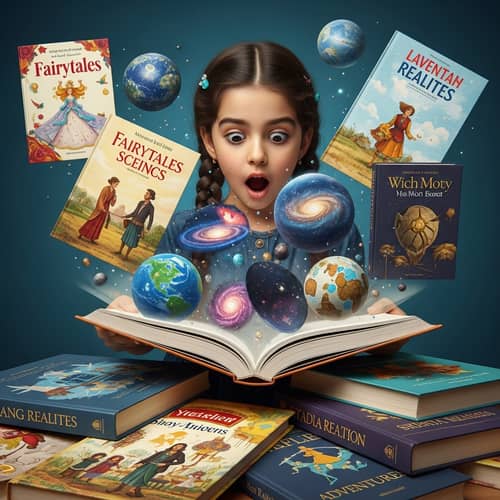 Curious Middle-Eastern Girl Diving into Vibrant Books
