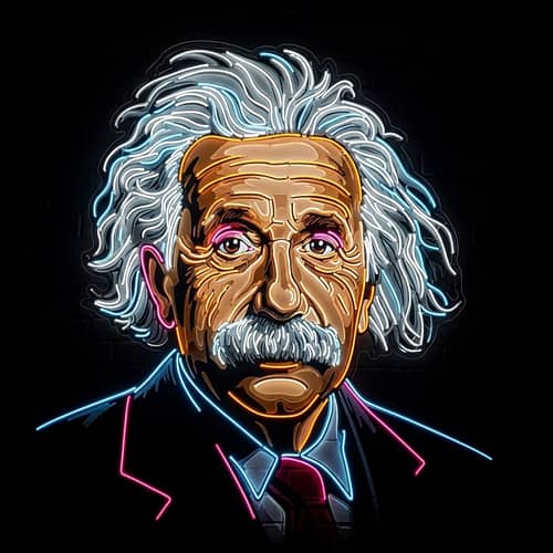 Theoretical Physicist with Iconic Gray Hair and Mustache