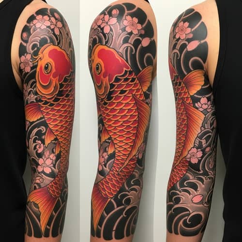 Vibrant Koi Fish Arm Tattoo Design