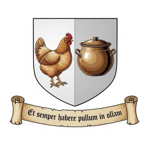 Vintage Coat of Arms with Chicken and Pot Symbols