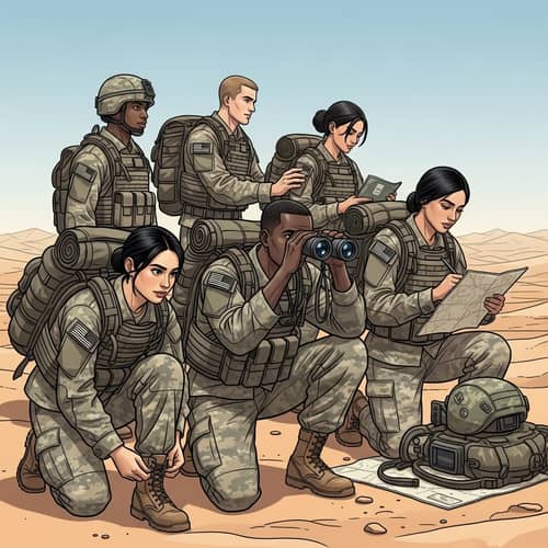Diverse Soldiers Unite in Desert Scene