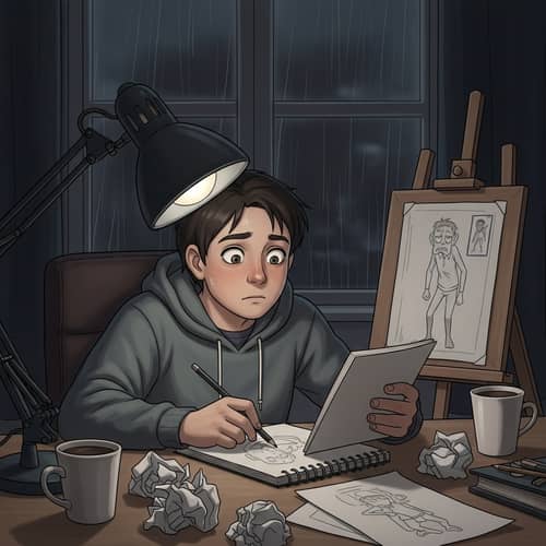 Introspective Scene of Self-Doubt in Sketching Practice