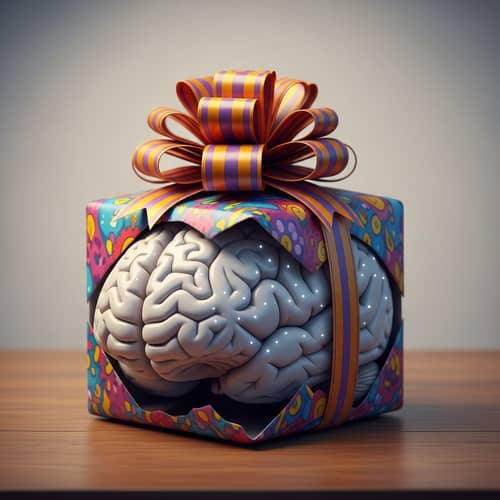 Celebratory Gift: Human Brain Wrapped with Colorful Gift Wrap